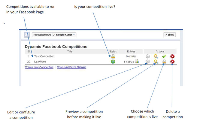 Facebook Competition Admin screen